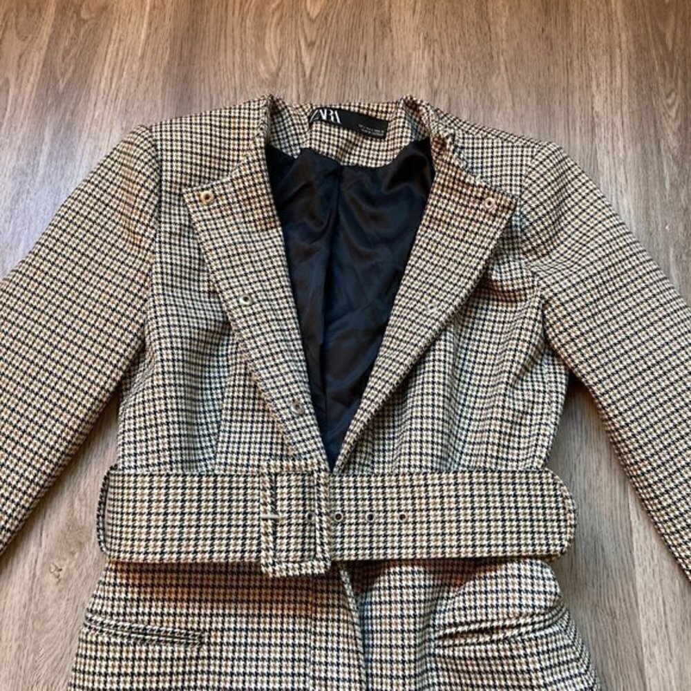 Zara Belted Houndstooth Frock Blazer Coat Size S NWOT - Picture 5 of 10